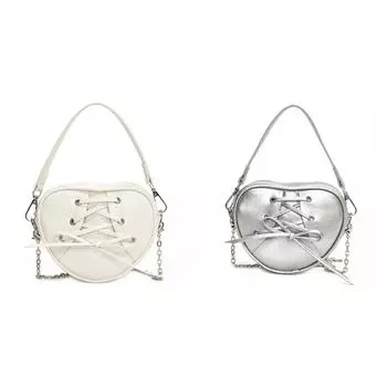 Women Stylish Crossbody Bag PU Heart Shaped Handbag for Outdoor Travel (White) #