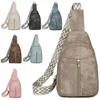 Women Stylish Crossbody Bag with Wide Strap Vintage Chest Bag Multi-pocket Fashion Sling Bag Travel Outdoor Bag хаки