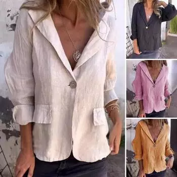 Женский пиджак с лацканами и V-образным вырезом, длинный рукав, однотонный пиджак, весна-осень L хаки