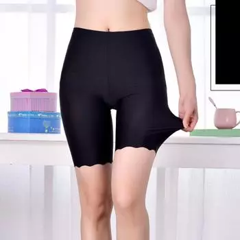 Women Summer Anti-walking Five-point Safety Pants Sexy Stretchy Seamless Mid Thigh Legging Half Slip Shorts L чёрный