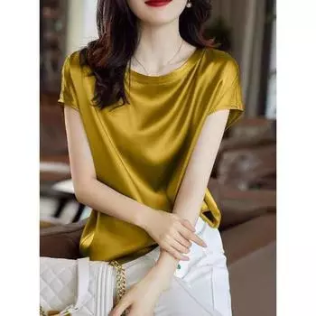 Женская летняя одежда, элегантные топы, однотонные, свободные, повседневные, больших размеров, шелковые, тонкие, с коротким рукавом, корейский стиль, комбинация XXXXL чёрный