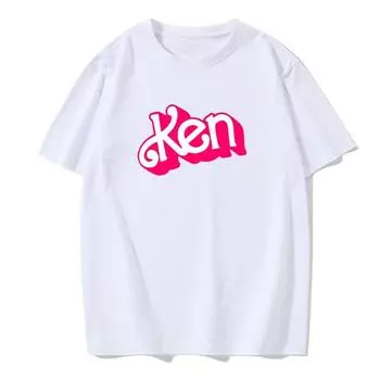 Women Summer Fashion Cotton T-Shirt Pink Ken Letter Print Tops Tees Unisex Casual O-Neck Clothing Short Sleeve Harajuku Streetwear 4XL чёрный