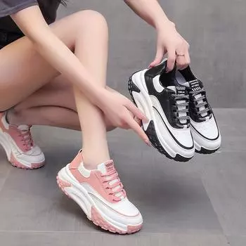 Женские летние новые туфли на толстой подошве, цветная повседневная обувь в академическом стиле, студенческая спортивная обувь 35 розовый