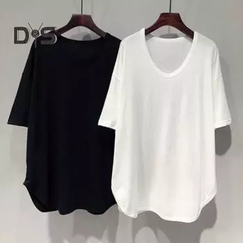 Женская летняя футболка с коротким рукавом и круглым вырезом, однотонная, свободная, средней длины, тонкая, повседневная, уличная футболка L белый