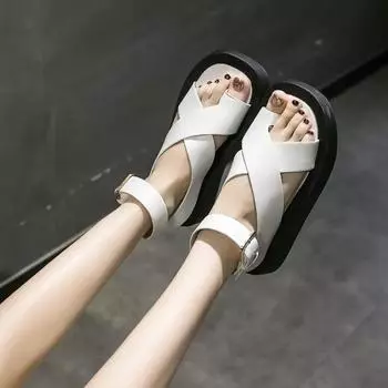 Women Summer Sandals 3cm Heel Sandals Fashion Platform Shoes 2024 Fashion Sandals Non-slip Black And White Basic 35 бордовый