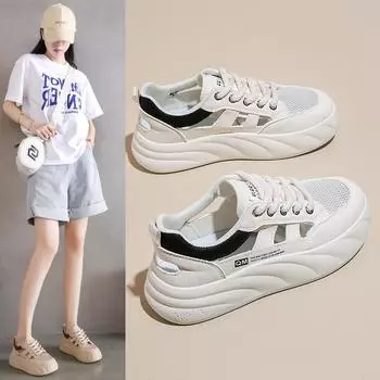 Женская летняя обувь на шнуровке, женская вулканизированная обувь, летняя обувь для ходьбы на открытом воздухе, женские кроссовки на платформе с полыми резинками 35 белый