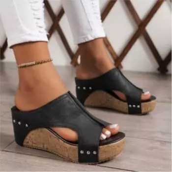 Women Summer Soft Women Shoe Slides Women s Sandals Wedge Shoes Woman Platform Heels Slippers Women Footwear 36 чёрный