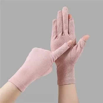 Women Summer Thin Short Gloves Polyester Cotton Sports Non-slip Breathable Driving Riding Sun Protection Gloves 2025 New темно-розовый