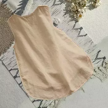 Женский летний жилет с круглым вырезом без рукавов, топы на бретелях с боковыми разрезами, сплошной цвет, свободный крой M чёрный