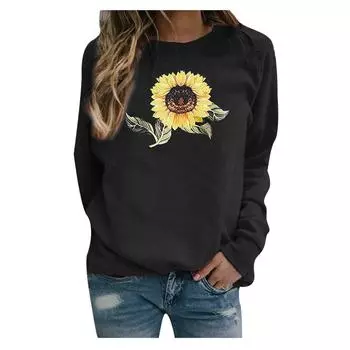 Women SunFlower Printed Pullover Sweatshirt Long Sleeve Sweatshirt Top XXL