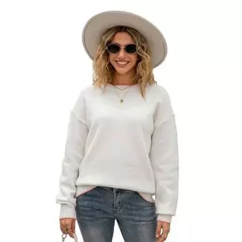 Women Sweater Tops Round Neck Long Sleeve Ribbed Hem Cuff Knitting Tops with Back Bow Decor Solid Color Knitwear XL