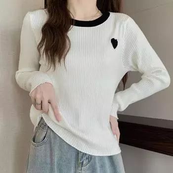 Women Sweaters Pullovers 2025 Autumn Winter Long Sleeve O-Neck Black White Knitted Sweater Women Tops Pullover JJ76 One Size белый