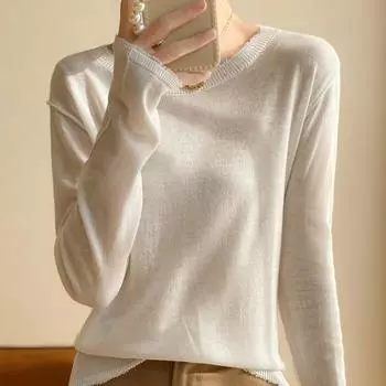 Women Sweaters Pullovers 2025 Autumn Winter Long Sleeve O-Neck White Knitted Sweater Women Tops Pullover JJ151 One Size белый