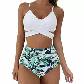 Women Swimwear Bikini Swimsuit Bathing Suit High Waist Sexy Cross Body Beach White,S