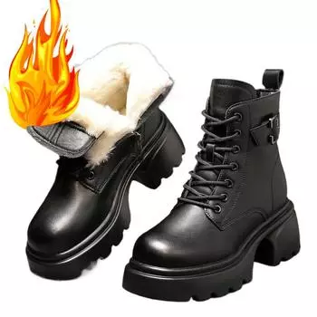 Женские мотоциклетные ботинки на толстом каблуке с перекрестными ремешками и толстой подошвой с пряжкой, модные повседневные ботильоны, новые черные коричневые туфли для женщин 35 чёрный