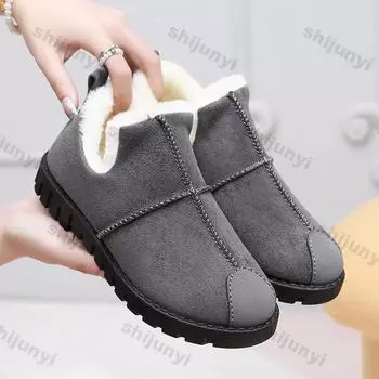Women Thicken Plush Warm Snow Boots Female Winter Fashion Non Slip Cotton Padded Shoes Woman Casual Slip-on Warm Cotton Shoes 35 серый