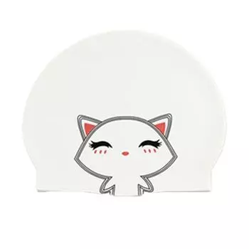 Women Thickened Elastic Cartoon Cat Ears Protect Diving Hat Swim Pool Cap Swimming Cap Swimming Hat white cat