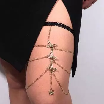 Женская цепочка на бедро, многослойная ювелирная бабочка, долговечная гальваническая цепочка на ногу для клуба