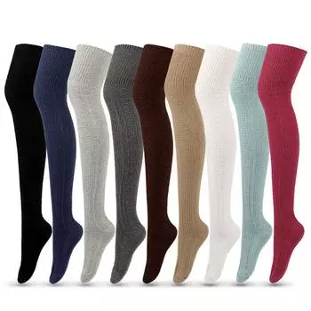 Women Thigh High Socks Extra Long Cotton Knit Warm Thick Tall Long Boot Stockings Leg Warmers Winter Fashion GZW