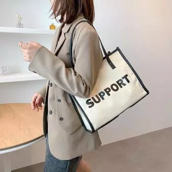 Женская сумка-тоут из холста с надписью, повседневная молния, мягкая, вместительная, сумки через плечо, сумки для покупок, простая, в европейско-американском стиле