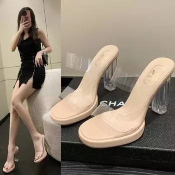 Women Transparent High Heeled Shoes Summer New Fashion Sexy Round Toe Comfortable Fish Mouth Luxury High Heeled Sandals 37 чистый