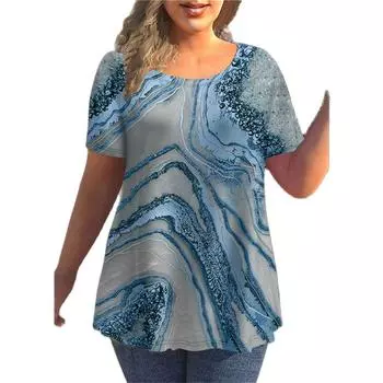 Женская футболка с нерегулярной текстурой мрамора и принтом Повседневная уличная модная одежда с коротким рукавом и круглым вырезом для отдыха на лето, уличные топы-хипстеры 4XL