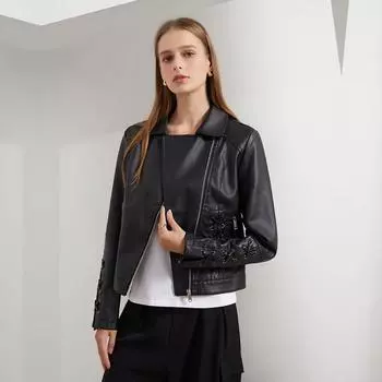 Women Turn Down Collar Long Sleeve Woven Lace Up Solid Color Leather Pu Jacket S-4XL S зелёный