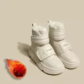 Женские зимние ботинки на липучках с подкладкой из хлопка с круглой толстой подошвой, зимняя теплая обувь, короткие туфли 35 чёрный