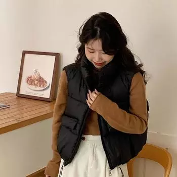 Женский жилет, пальто с воротником-стойкой, без рукавов, застежка-молния, хлопковый жилет с карманами, затягивающийся шнурок, свободный крой, однотонный пуховик M бежевый