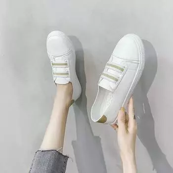 Women Vulcanize Sneakers Shoes Spring Breathable Flats Ladies Solid Color Casual Elastic Band White Shoes Zapatillas Mujer 35 золотой