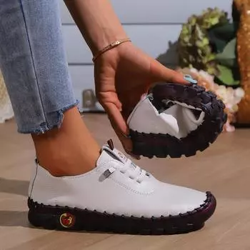 Women Vulcanized Shoes Pu Leather Casual Shoes Hand Stitched Comfortable Soft Shoes Female Autumn New Casual Shoes Big Size 45 35