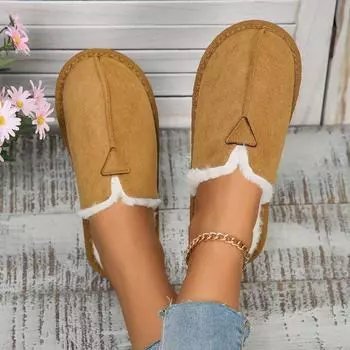 Women Warm Fur Cotton Slippers Flats Shoe Suede Winter Short Plush Luxury Fashion Casual Non-Slip Snow Boots 36-37 чёрный