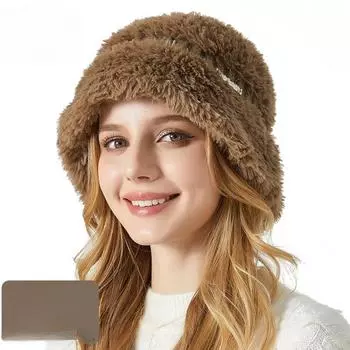 Женская теплая толстая вязаная шапка осень-зима модная ветрозащитная однотонная шапка для отдыха на природе женская повседневная плюшевая мягкая шапка One Size чёрный