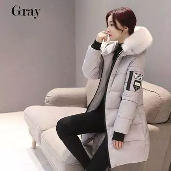 Women Warm Winter Long Jacket Fur Hooded Parka Ladies Collar Outwear Coat Gray,XL