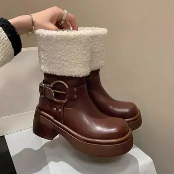 Women Waterproof Winter Shoes for 2024 New Faux Fur Female Long Plush Boots Warm Woman Cotton Snow Boot Platform Ankle Boots 35 чёрный