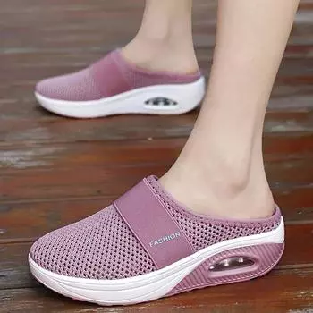 Women Wedge Breathable Slippers 2024 Summer Anti-slip Premium Sandals Vintage Casual Female Platform Shoes Plus Size 43 Slides 35 серый