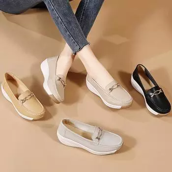Women Wedge Heels Casual Flats Female Women Shoes Leather Flat Shoes Slip on Women Loafers 35 синий