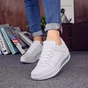 Women Wedge Rocker Sneakers Casual Lace Up Low Top Height Increasing Trainers Comfort Walking Platform Shoes 35