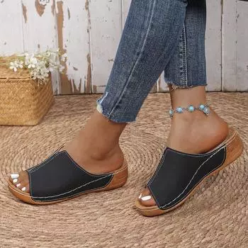 Женские босоножки на танкетке 2024 года, новые летние модные дышащие удобные босоножки на платформе с пряжкой, женская обувь 35 абрикосовый