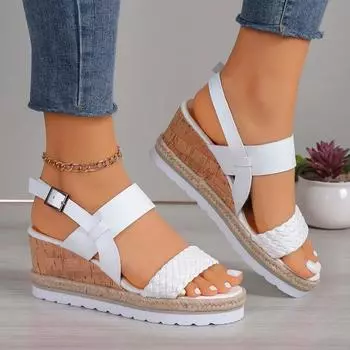 Women Wedge Sandals Summer New Bohemia Style High Heels Fashion Open Toe Rhinestones Elastic Strap Outdoor Dressy Sandals 36
