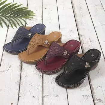 Women Wedges 2024 New Summer Slippers Fashion Sandals for Women High Heels Flip Flops Solid Color Platform Slippers Slides Women 36 чёрный
