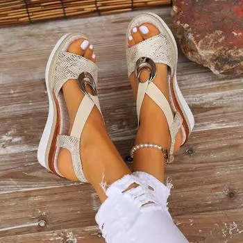 Women Wedges Sandals Metal Decoration Platform Shoes for Women Handmade Comfort Bottom Casual Non-slip Sandals Zapatos De Mujer 36 чёрный