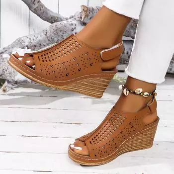 Women Wedges Sandals New Summer Luxury Sandals Open Toe Stylish High Heels Shoes for Women Platform Hollow Out Casual Sandals 36 чёрный