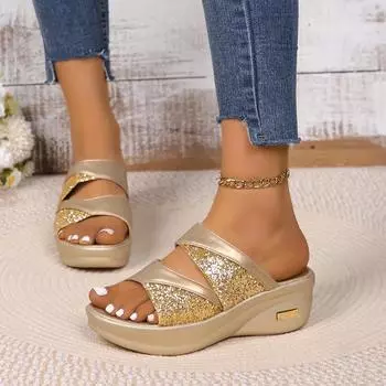 Женские босоножки на танкетке, летние новые дизайнерские модные босоножки на платформе, легкие удобные босоножки, повседневная пляжная обувь для женщин 35 чёрный