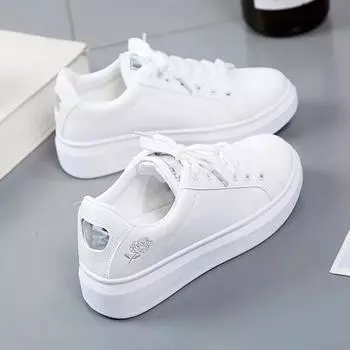 Women White Breathable Embroidered Flower Lace-Up Casual Shoes Woman Fashion Sneakers Female Korean Version Tennis Shoes 35