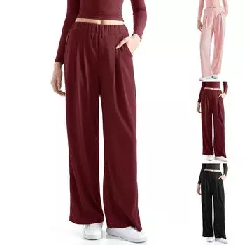 Women Wide Leg Pants Elastic High Waisted Work Pants Flowy Palazzo Pants S красный