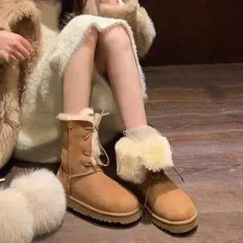 Women Winter Boots Fashion Designer Furry Warm Snow Boots Female Cotton Shoes Footwear 35 коричневый