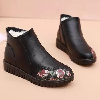 Женские зимние ботинки, женские кожаные, водонепроницаемые, нескользящие, плюшевые, меховые, зимние ботинки, женские, сохраняющие тепло, ботильоны, хлопковая обувь на плоской подошве 35 чёрный