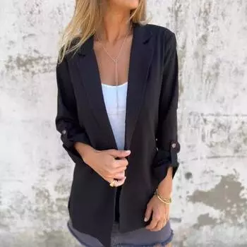 Women Winter Coat Turn-down Collar Pockets Pure Color Open Stitch Cardigan Loose M красный