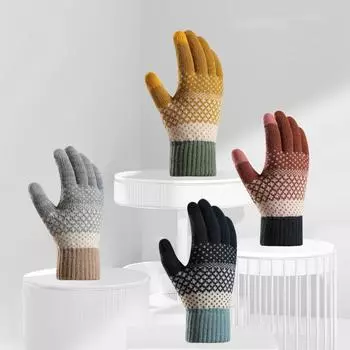 Women Winter Keep Warm Knitted Thicken Snowflake Two-Layer Touch Screen Soft Gloves жёлтый
